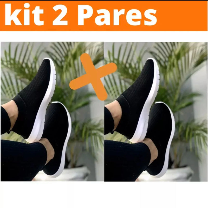 Kit 2 Pares Tênis Meia Feminino Calce Fácil Elástico Academia treino caminhad