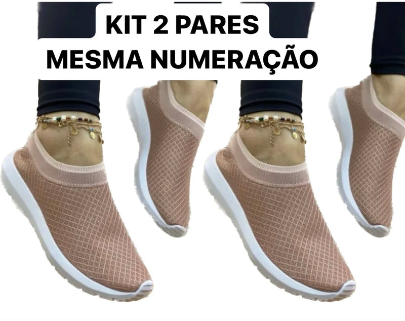 Kit 2 Pares Tênis Meia Feminino Calce Fácil Elástico Academia treino caminhad