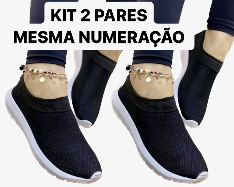 Kit 2 Pares Tênis Meia Feminino Calce Fácil Elástico Academia treino caminhad