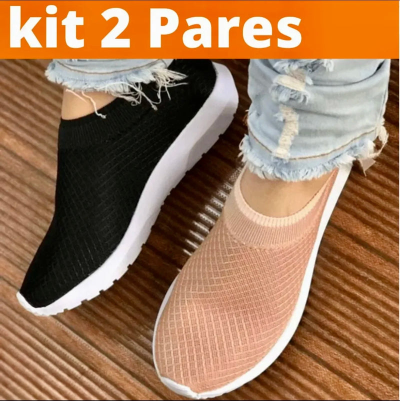 Kit 2 Pares Tênis Meia Feminino Calce Fácil Elástico Academia treino caminhad