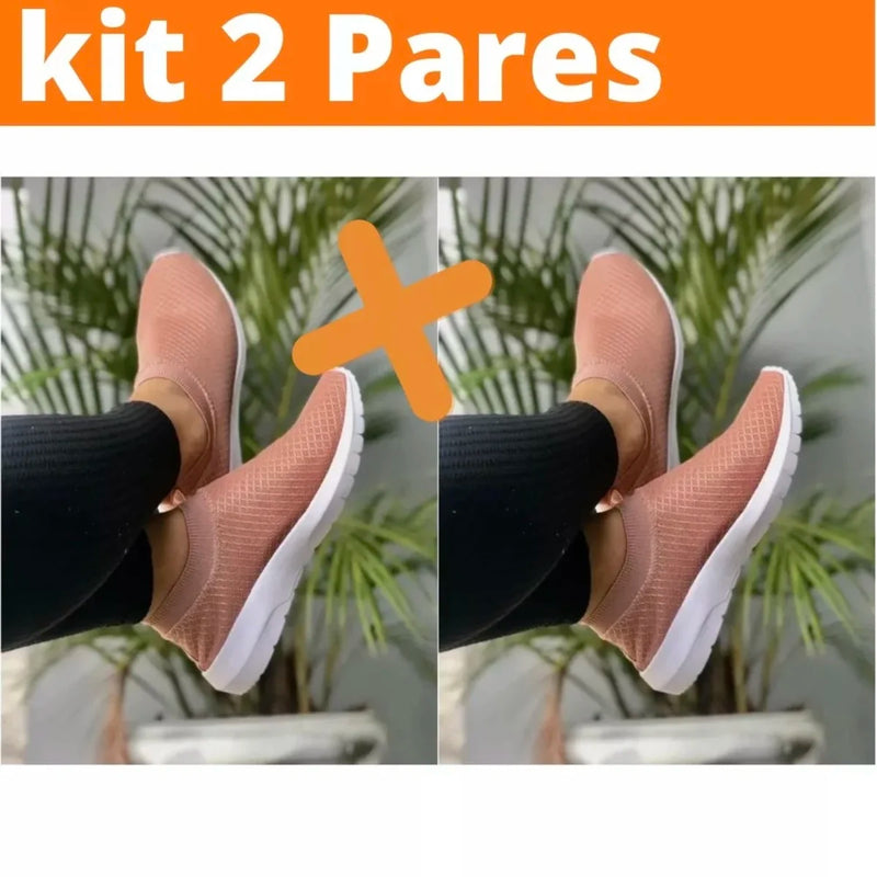 Kit 2 Pares Tênis Meia Feminino Calce Fácil Elástico Academia treino caminhad